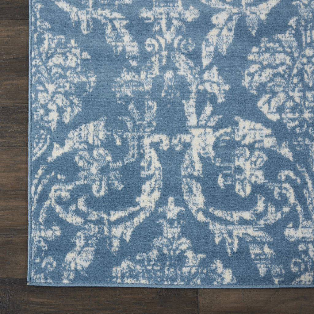 8' X 10' Blue Damask Power Loom Area Rug