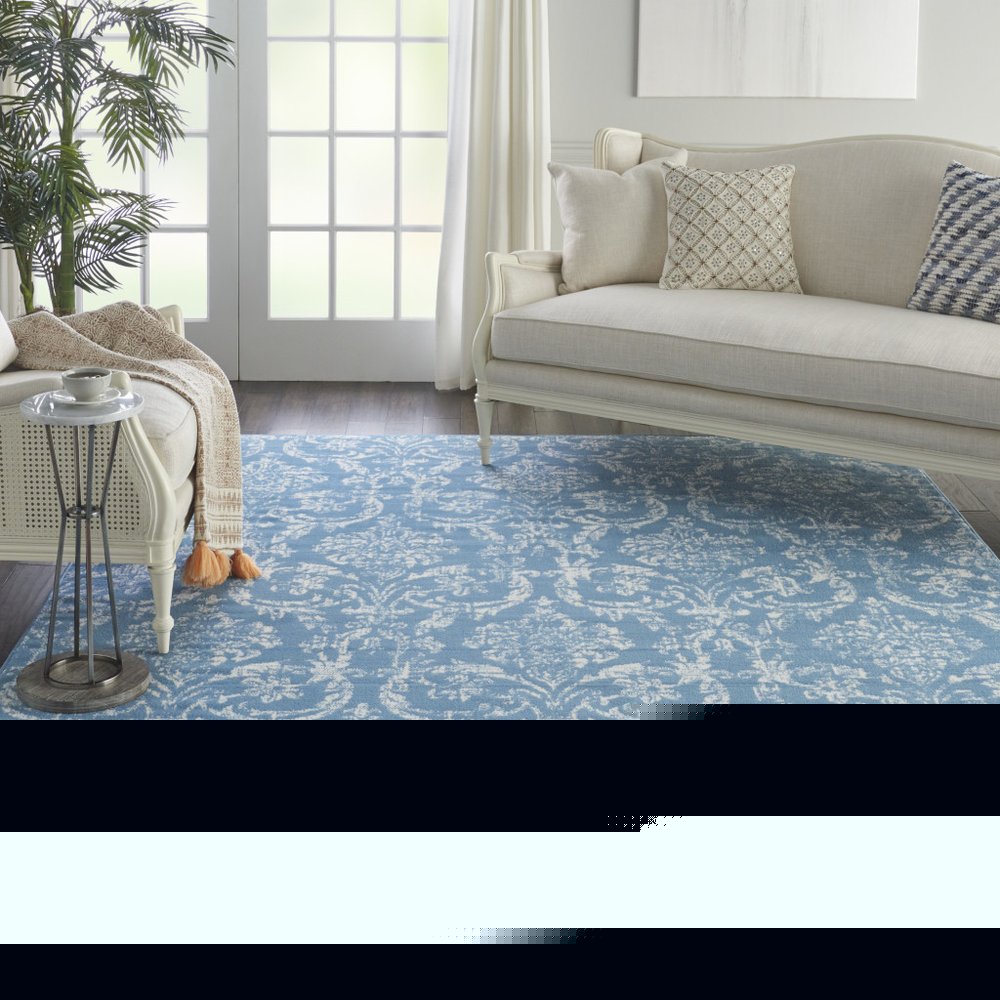 8' X 10' Blue Damask Power Loom Area Rug