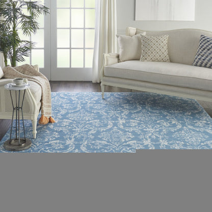 8' X 10' Blue Damask Power Loom Area Rug