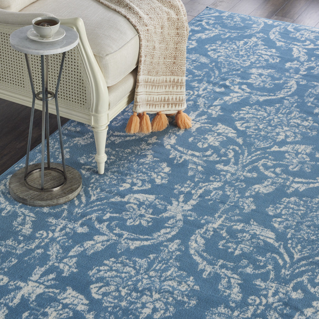 8' X 10' Blue Damask Power Loom Area Rug