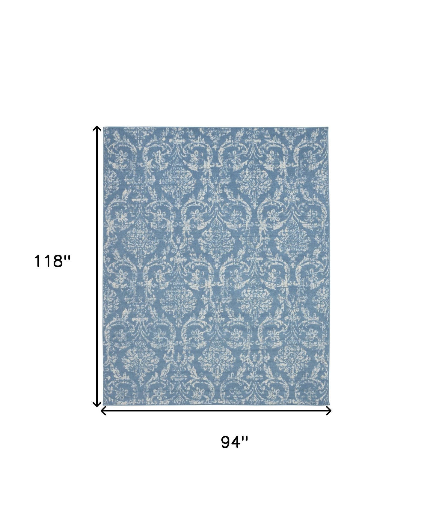 8' X 10' Blue Damask Power Loom Area Rug