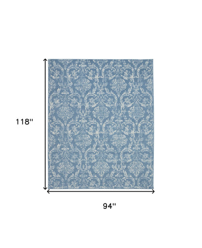 8' X 10' Blue Damask Power Loom Area Rug