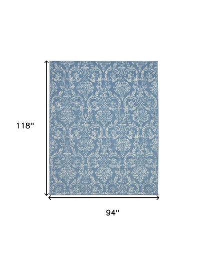 8' X 10' Blue Damask Power Loom Area Rug