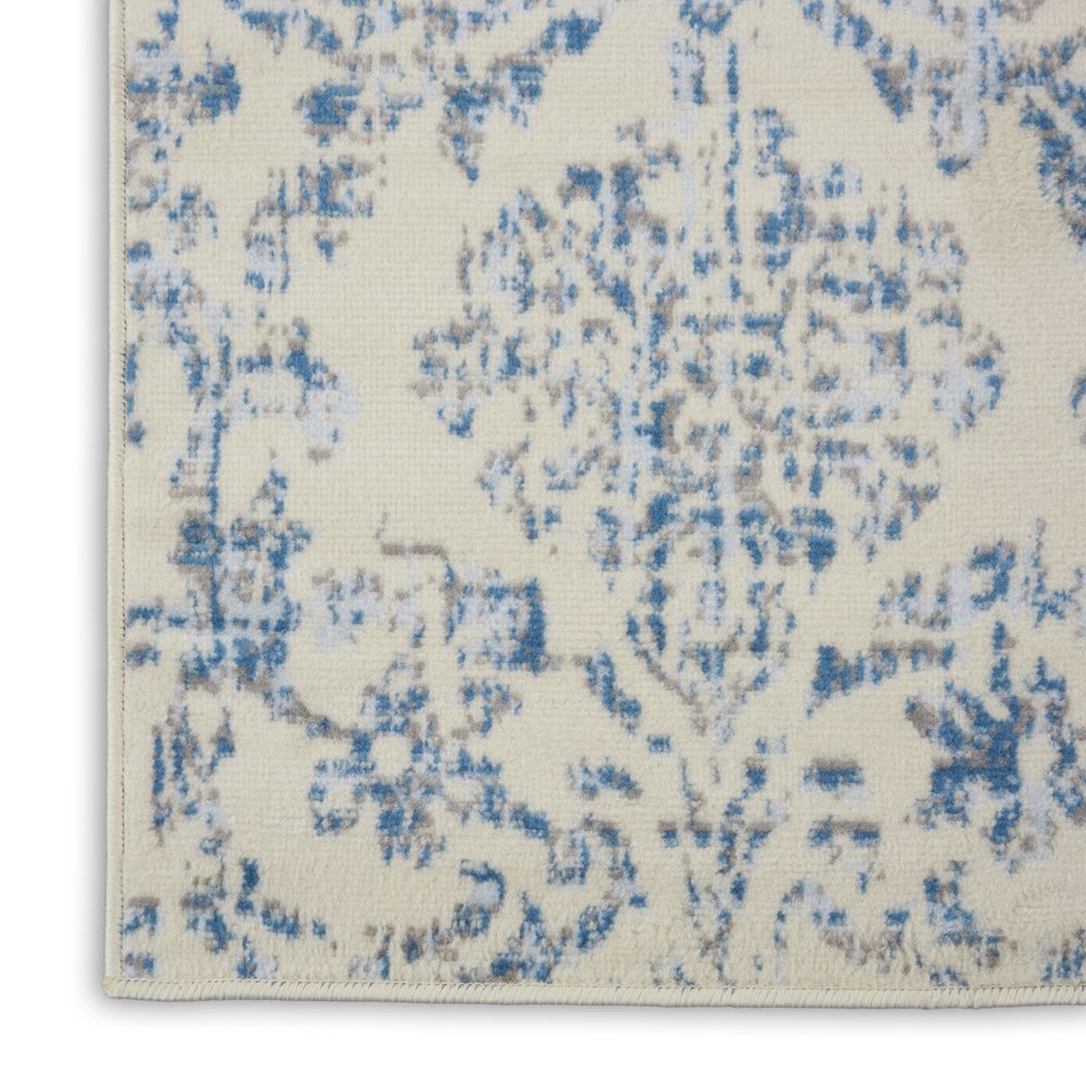 7' Cream Damask Power Loom Runner Rug