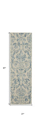 7' Cream Damask Power Loom Runner Rug