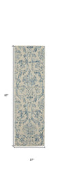7' Cream Damask Power Loom Runner Rug