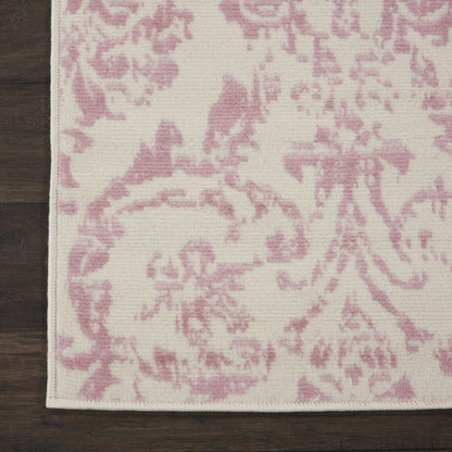 7' Cream Damask Power Loom Runner Rug