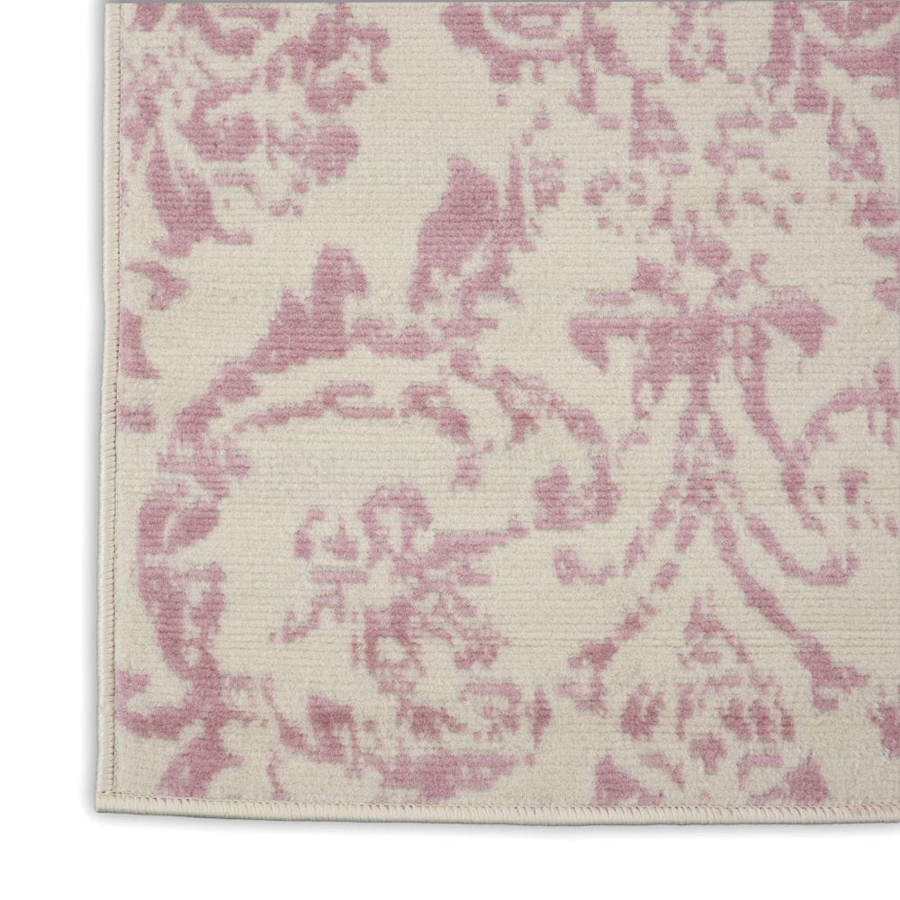 7' Cream Damask Power Loom Runner Rug
