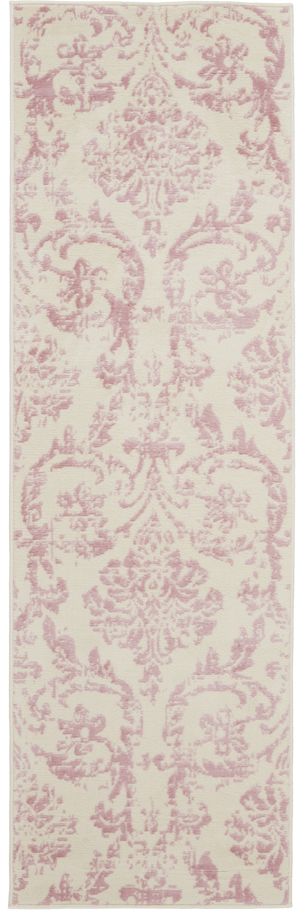 7' Cream Damask Power Loom Runner Rug