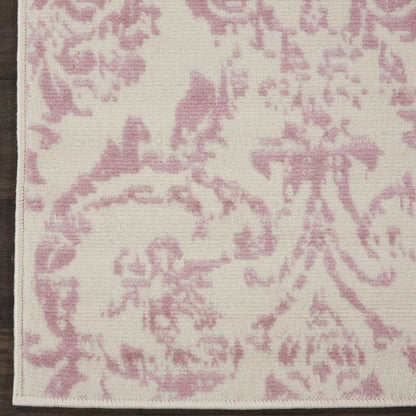 7' Cream Damask Power Loom Runner Rug