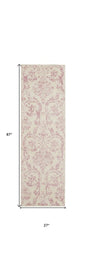 7' Cream Damask Power Loom Runner Rug
