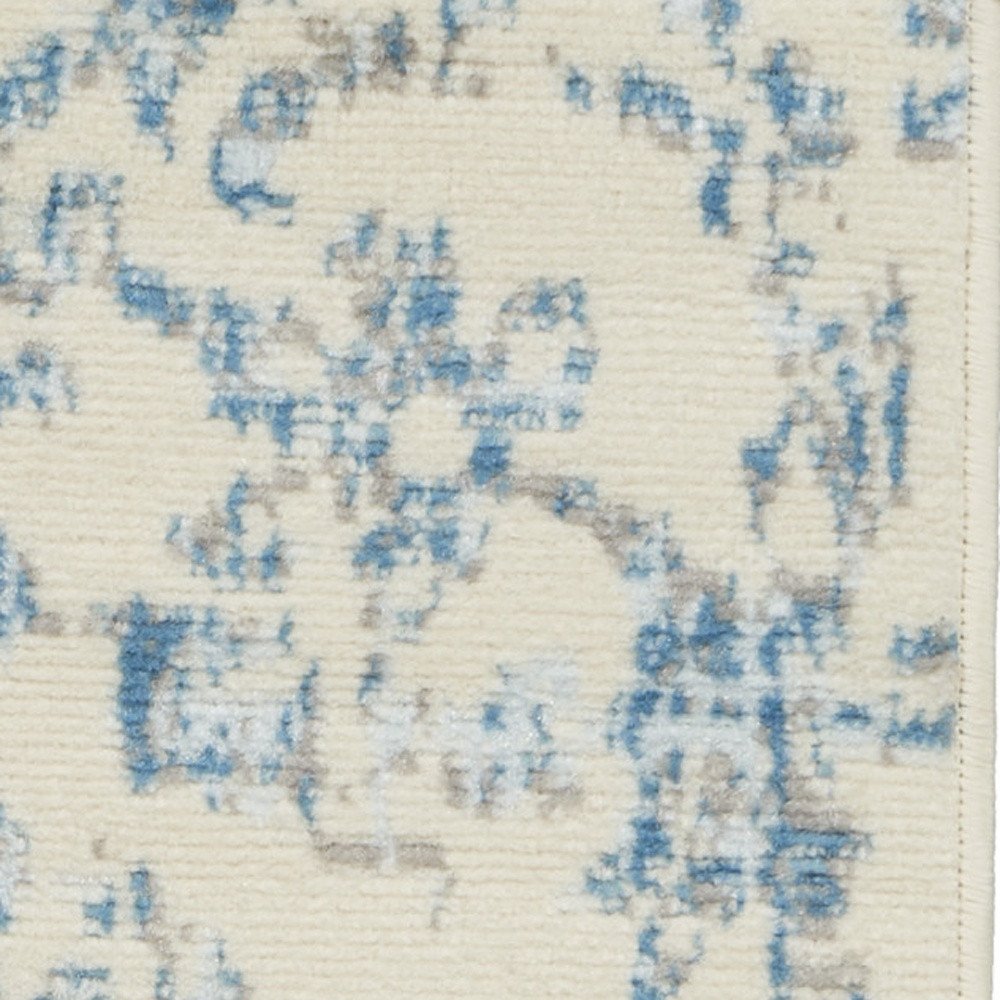 2' X 4' Ivory And Blue Damask Area Rug