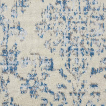 2' X 4' Ivory And Blue Damask Area Rug