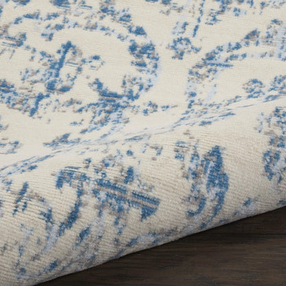 2' X 4' Ivory And Blue Damask Area Rug