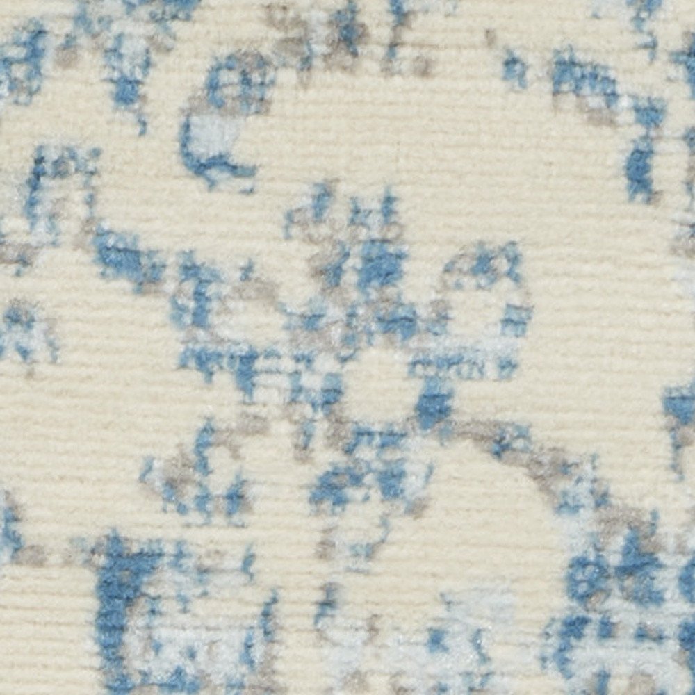 2' X 4' Ivory And Blue Damask Area Rug