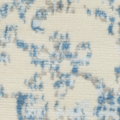 2' X 4' Ivory And Blue Damask Area Rug