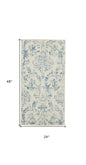 2' X 4' Ivory And Blue Damask Area Rug