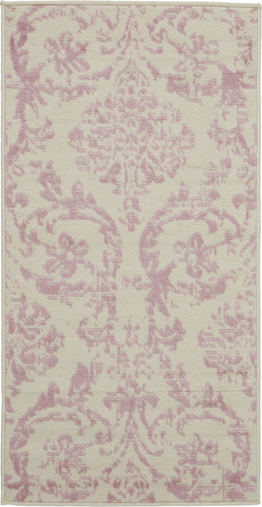 2' X 4' Cream Damask Power Loom Area Rug