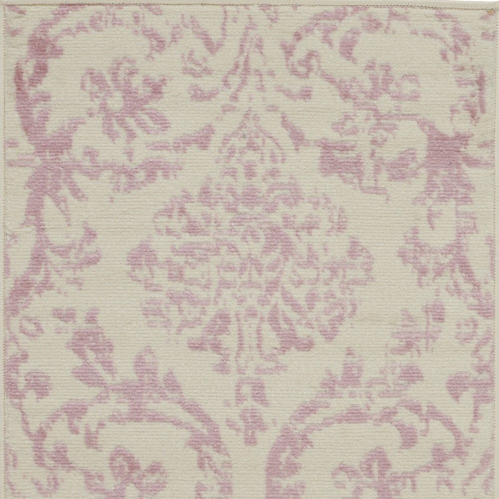 2' X 4' Ivory And Pink Damask Area Rug