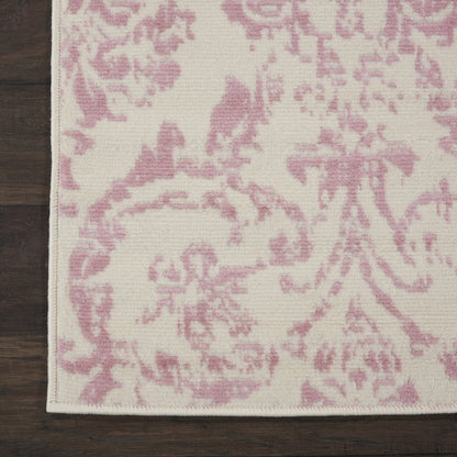 2' X 4' Ivory And Pink Damask Area Rug