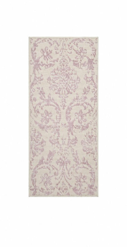 2' X 4' Ivory And Pink Damask Area Rug