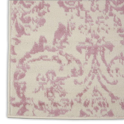 2' X 4' Ivory And Pink Damask Area Rug