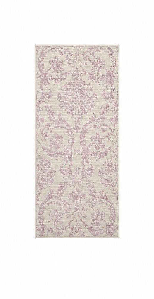 2' X 4' Ivory And Pink Damask Area Rug