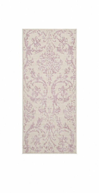 2' X 4' Ivory And Pink Damask Area Rug