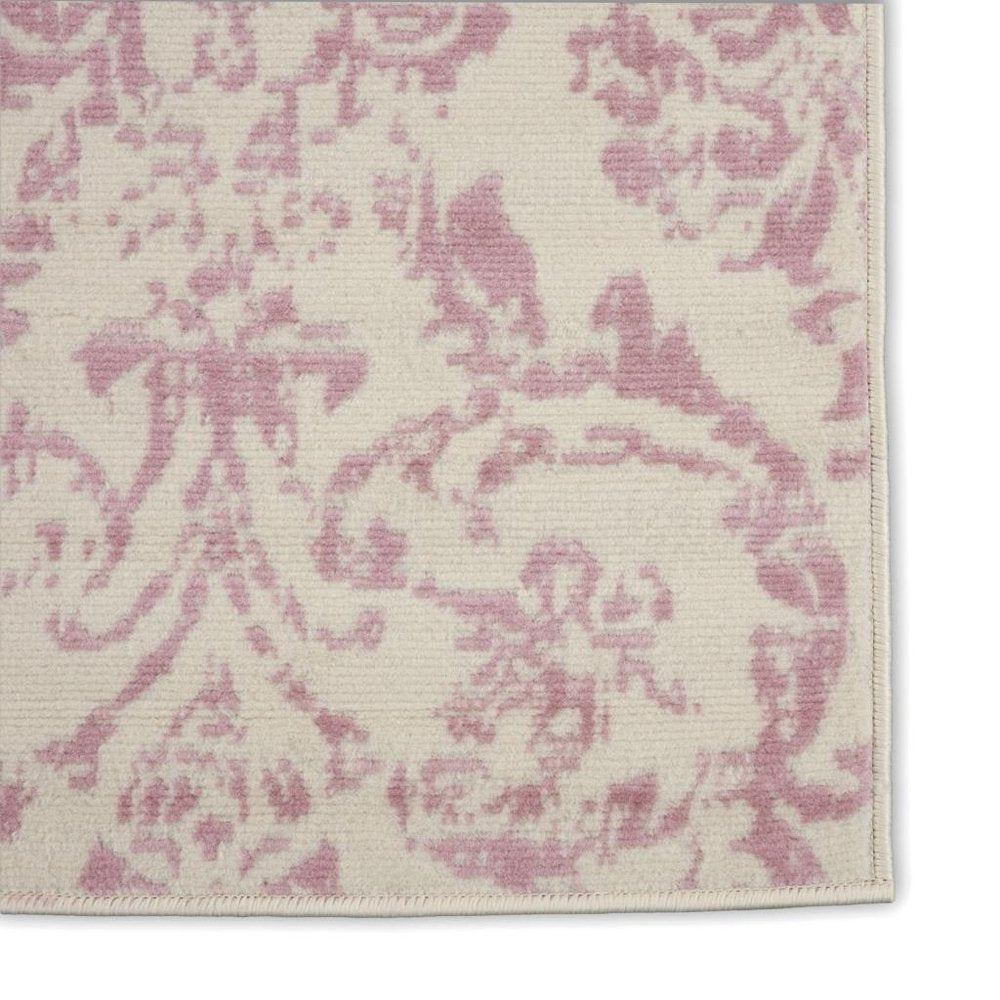 2' X 4' Ivory And Pink Damask Area Rug