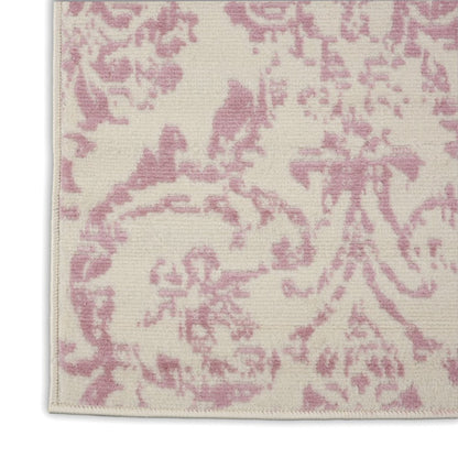2' X 4' Ivory And Pink Damask Area Rug