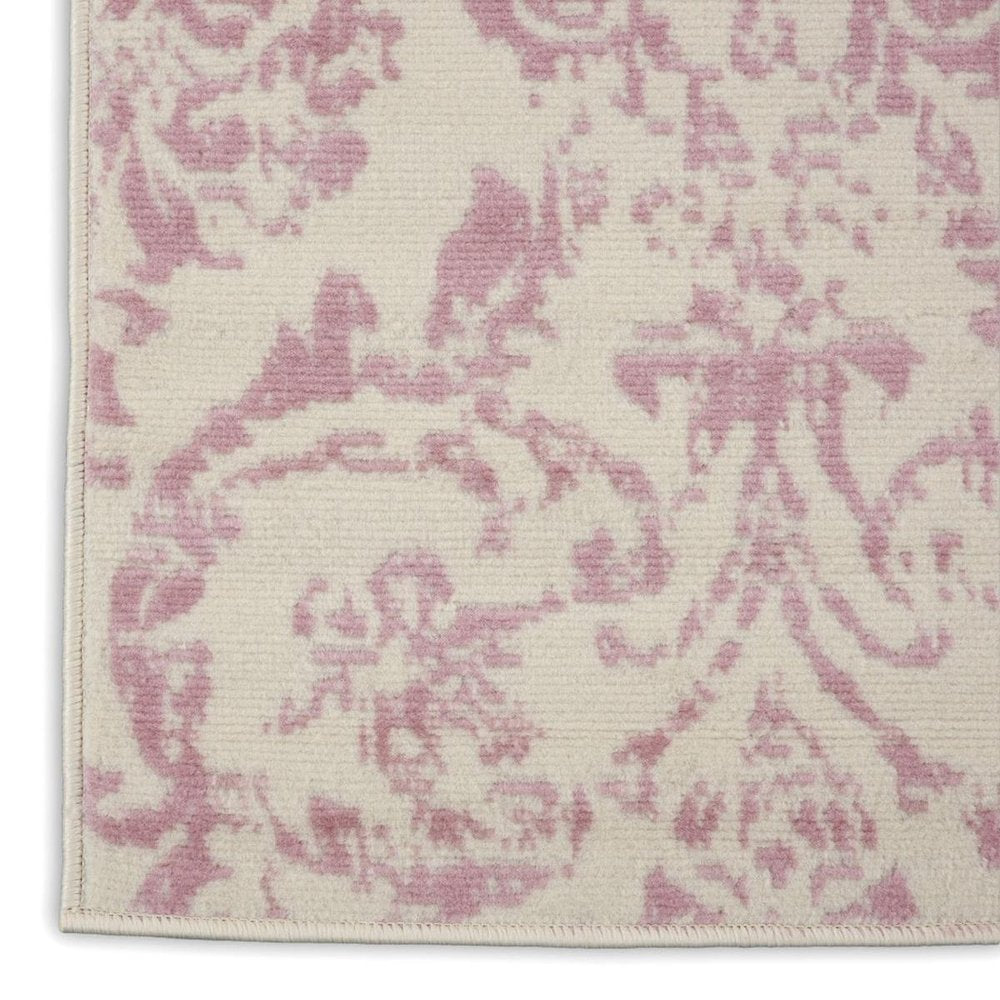 2' X 4' Ivory And Pink Damask Area Rug