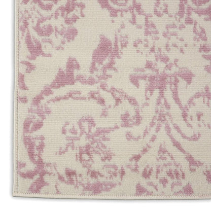 2' X 4' Ivory And Pink Damask Area Rug
