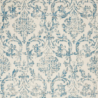 6' X 9' Ivory And Blue Damask Area Rug