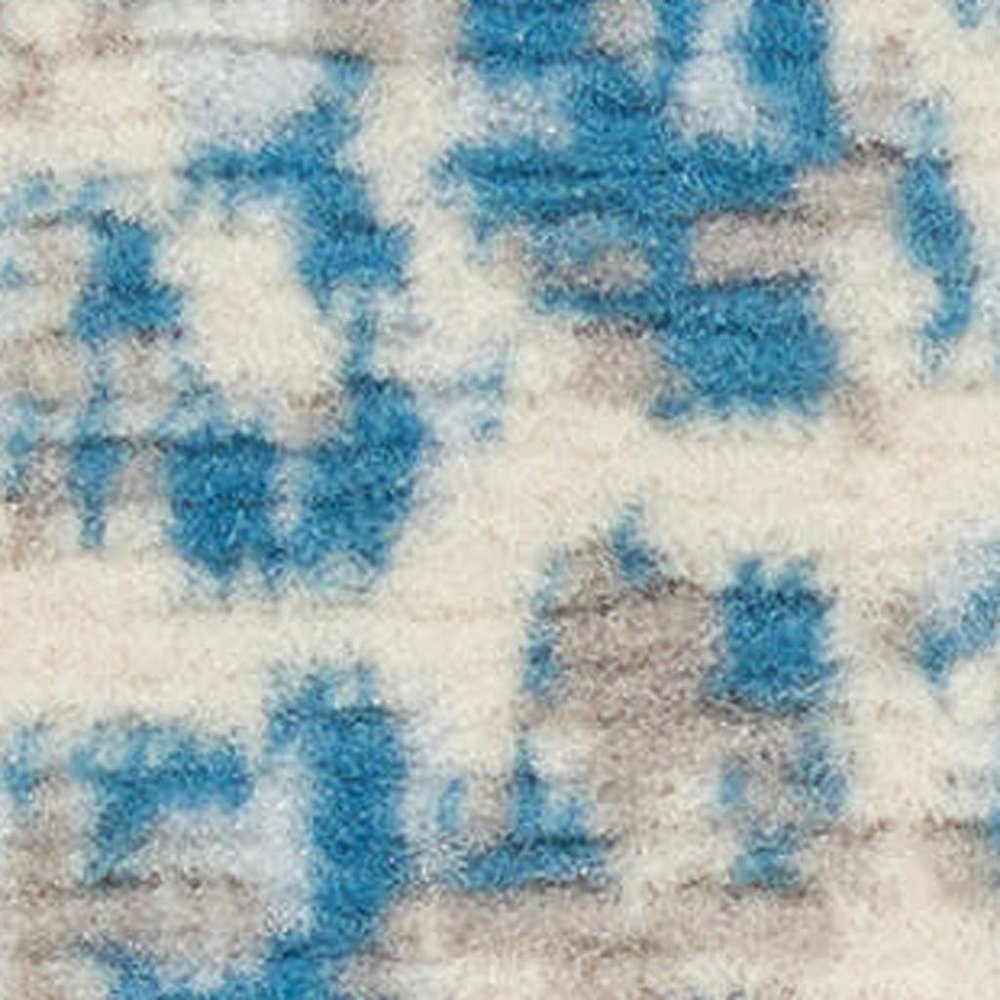 6' X 9' Ivory And Blue Damask Area Rug