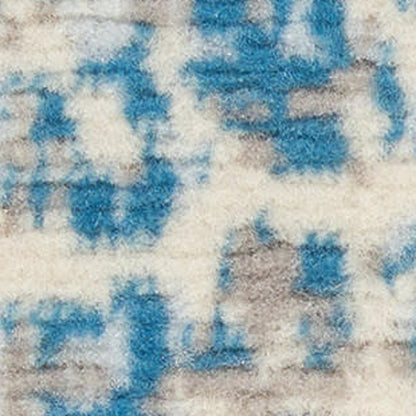 6' X 9' Ivory And Blue Damask Area Rug