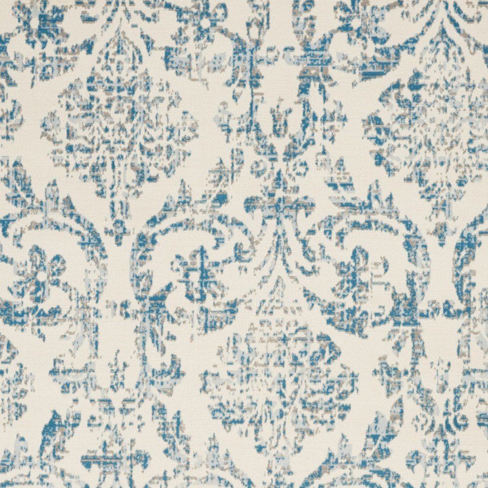 6' X 9' Ivory And Blue Damask Area Rug