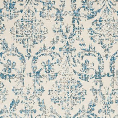 6' X 9' Ivory And Blue Damask Area Rug