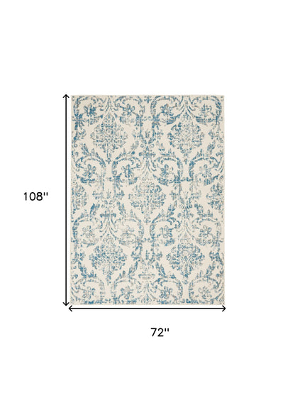 6' X 9' Cream Damask Power Loom Area Rug