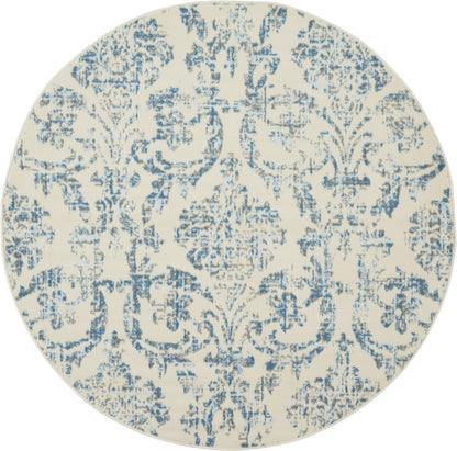 5' Cream Round Damask Power Loom Area Rug