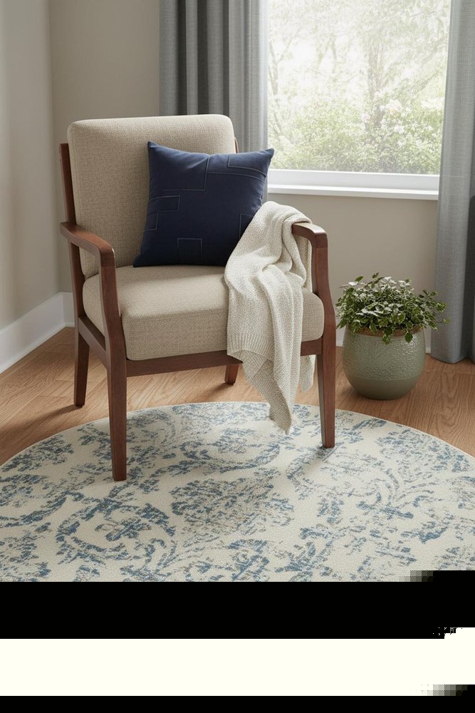 5' Cream Round Damask Power Loom Area Rug