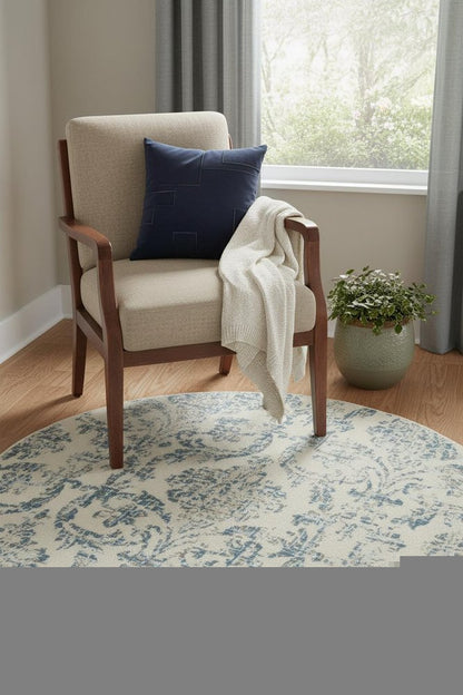 5' Cream Round Damask Power Loom Area Rug