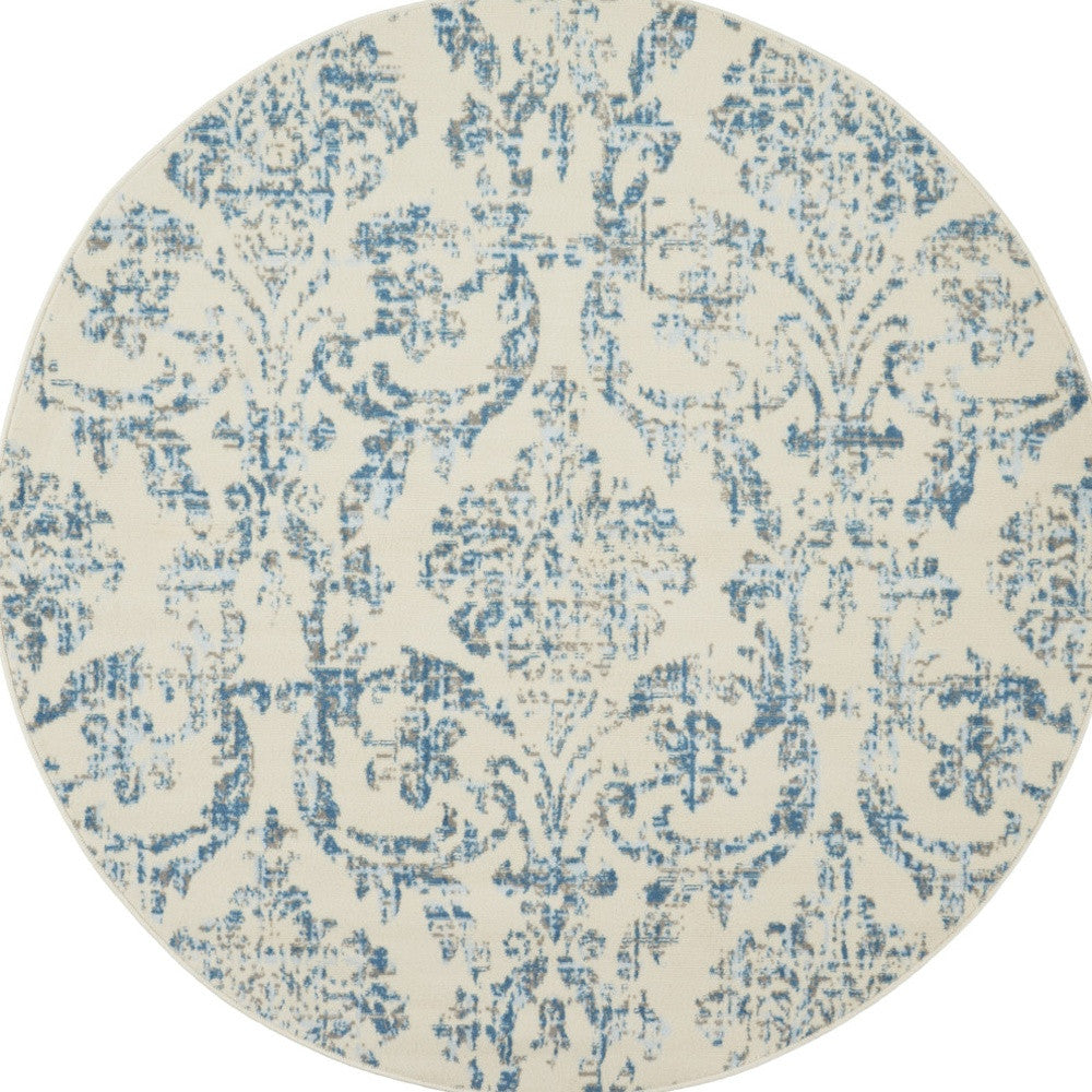 5' Cream Round Damask Power Loom Area Rug