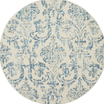 5' Cream Round Damask Power Loom Area Rug