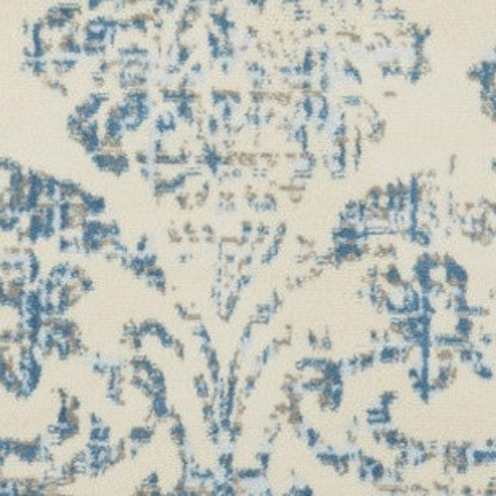 5' Ivory And Blue Damask Round Rug