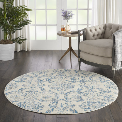 5' Cream Round Damask Power Loom Area Rug