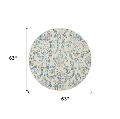 5' Cream Round Damask Power Loom Area Rug