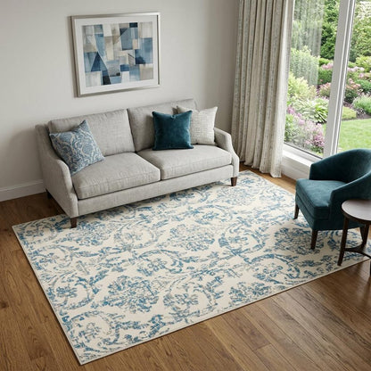 5' X 7' Cream Damask Power Loom Area Rug