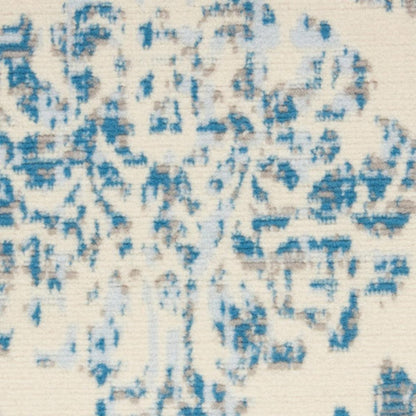 5' X 7' Ivory And Blue Damask Area Rug