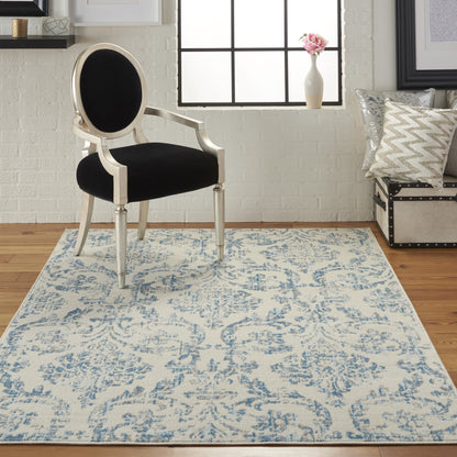 5' X 7' Cream Damask Power Loom Area Rug