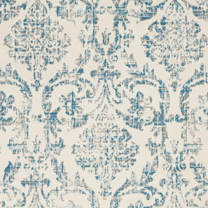 5' X 7' Ivory And Blue Damask Area Rug
